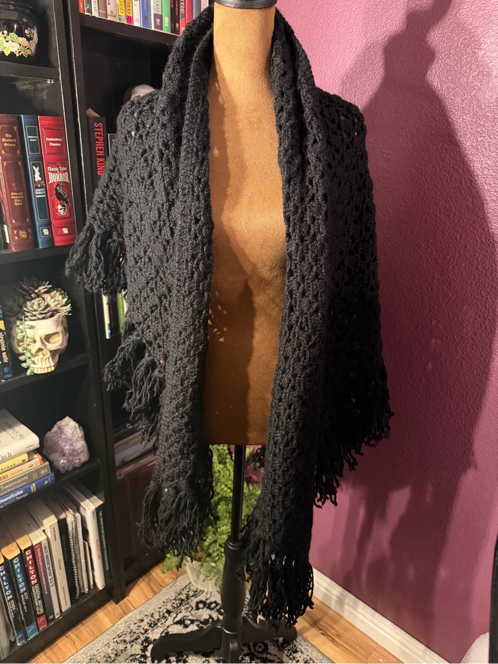 Black dark magic witchy  Open Knit Women's Shawl